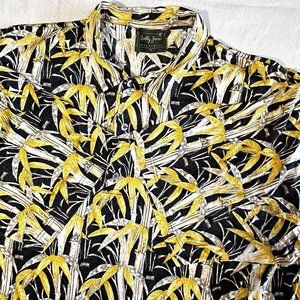 Bobby Jones Colleceion Polo XL Black Yellow Leafy‎ Print Cotton Shirt Italy